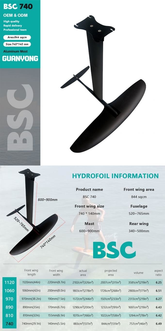 BSC 740 Aluminum Carbon Mast Hydrofoil Surfboard Wing Foil product image showing design and construction details