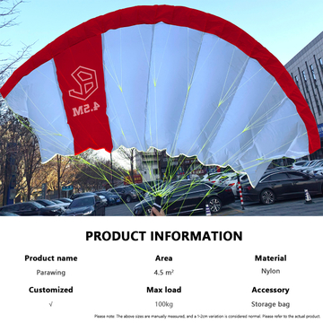 load 100kg 4.5M Parawing wind surfing kite wing Customer's Logo  Wind Foil Paraglider
